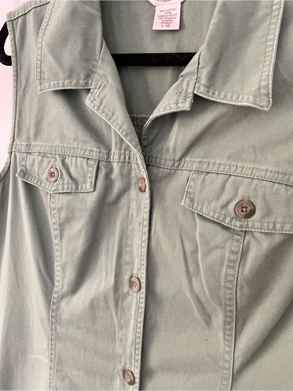 Vintage Northern Reflections Sleeveless Cotton Shirt Dress Sage Green